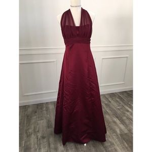Davids bridal Empire Halter dress/ burgundy wine